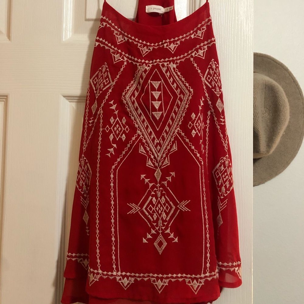 Blu Pepper - gold thread embroidered Red top